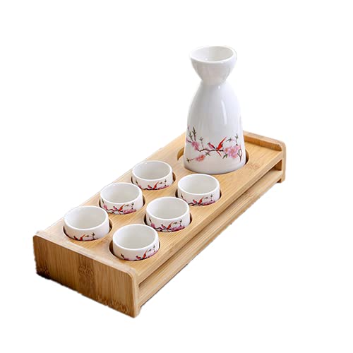 Vzqr 和酒徳利 8点セット 陶器 冷酒耐熱ガラス 保温保冷 酒器 ギフト 和食器 シンプルデザイン 日本料理用 盃セット (F)