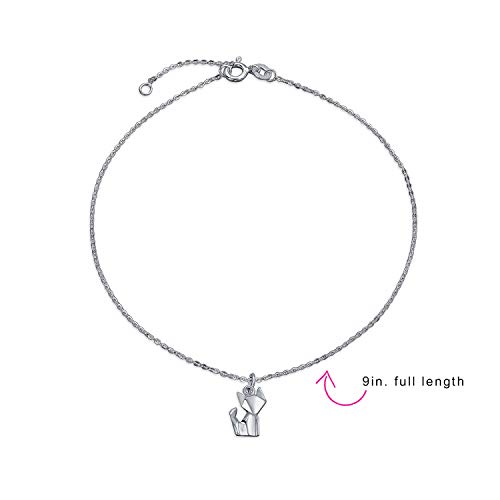 3D Geometric Origami Jewelry Animals Pet Cat Kitten Anklet Small Charm Dangle Ankle Bracelet For Women .925 Sterling Silver Adjustable 9 To 10 Inch #TOP2