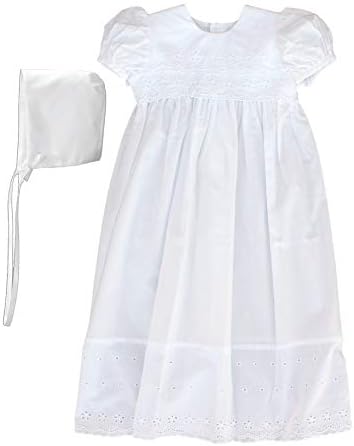 100% Cotton Dress Christening Gown Baptism Gown with Lace Border