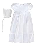 100% Cotton Dress Christening Gown Baptism Gown with Lace Border 12M White