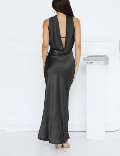 Women's Summer Satin Strapless Tube Top Maxi Dress Elegant Silk Backless Halter Neck Formal Party Dresses Wedding Guest2