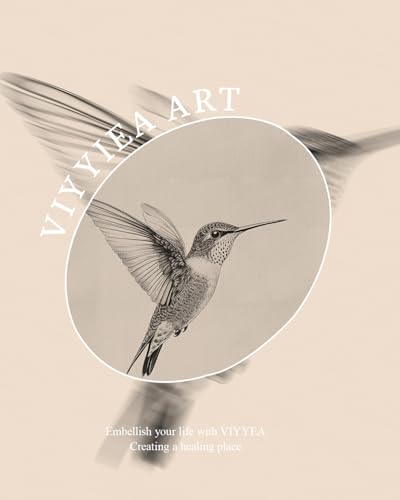 Image of VIYYIEA Vintage Gold Framed Wall Art for Living Room, Birds Canvas Prints Home Decor, Sketch Painting Picture, Bedroom Wall Decor Gifts for Friends or Family -【Hummingbird】-(16L x 12W)