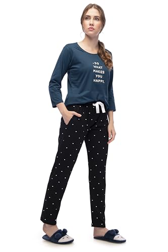 Image of LOTIK Women Cotton Heart Print Top & Payjama Full Sleeve Night Suit Set