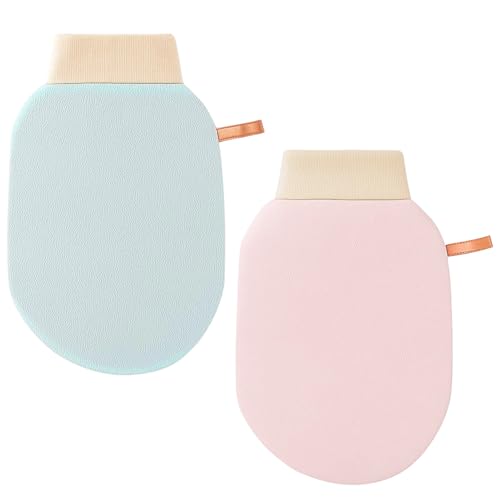 Guante Exfoliante -Guantes Exfoliantes Corporales 2pcs - Manopas de Baño para Exfoliar y Eliminar Células Muertas -Guante de Ducha para Spa, Depilación y Piel de Naranja-Rosa y Verde Claro