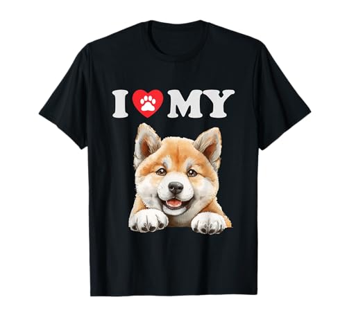 Amante divertido de los perros «I Heart My Dog» de Akita Inu Camiseta