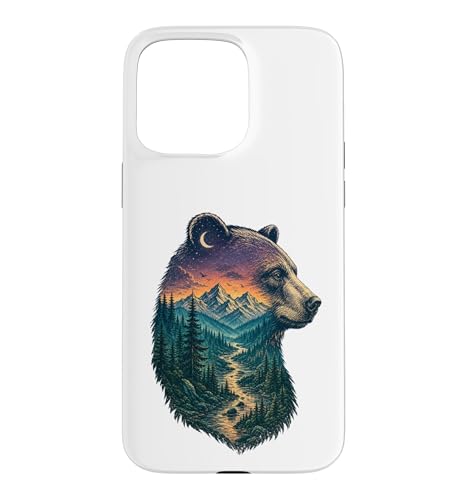 Majestic Bear Mountain River Wildlife Double Exposure�n�C�J�[�B �X�}�z�P�[�X iPhone 15 Pro Max �p