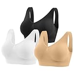 YUTYTH Comfort Bra Women Sports Bras, Wirefree Crop Top for with Removable Pads for Women Sleep Yoga Daily Wear(Black White Nude-M)
