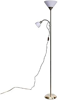 MiniSun Modern Metallic Silver 2 Way Mother/Father Parent & Child Uplighter and Spotlight Design Floor Lamp