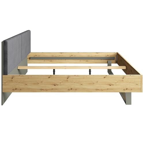Lomadox Bett 160x200 cm mit 2 Nachttischen Schlafzimmer Set Bettgestell mit Nachtschränkchen modern in Eiche mit gepolstertem Kopfteil – Bild 6