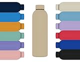 Botella de Agua de Acero Inoxidable Reutilizable | Hermética y Térmica | Sin BPA | Isotérmica, Mantiene Frio 24H y Calor 12H. Doble Pared al Vacío a Prueba de Fugas (750ml, Beige)