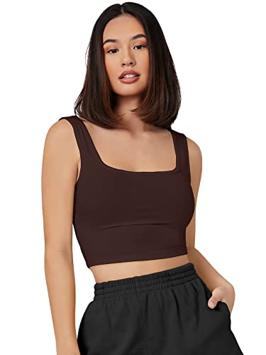 Image of Women's & Girls' Solid Polyester Rib-Knit Square Neck Tank Tops