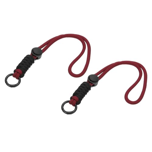 PATIKIL Paracord Lanyard Keychain, 2Pcs Cell Phone Keychain Rope Wrist Lanyards Braided Strap with Spring Ring for Hanging Key, Black, Burgundy