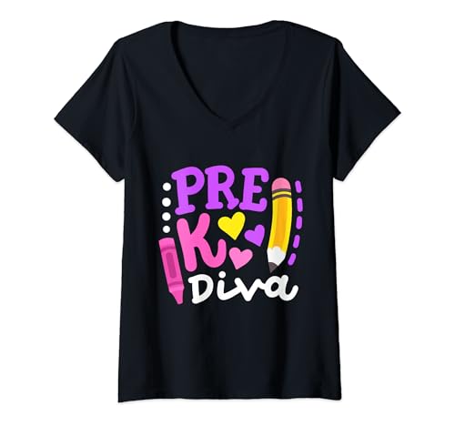 Femme Pré-K Diva Funny Welcome Back To School Teachers Girls Kids T-Shirt avec Col en V