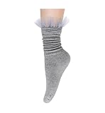 Benefeet Sox Womens Lace Ruffle Socks Retro Frilly Slouch Crew Socks Girls Cute Turn Cuff Socks Fancy Scrunch Loose Socks Novelty Cotton Mid-calf Socks Kawaii Solid Color Dress Socks,Grey