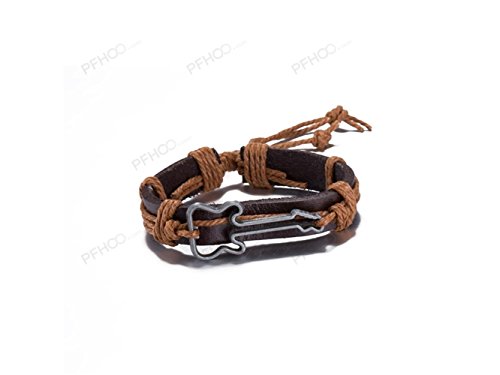 HGJNGHBNG Well Vintage Leather Infinity Charm Hollow Guitar Sign Bracelet Adjustable Woven Bracelet(Dark Brown)