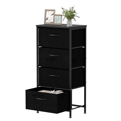 COSTWAY Cómoda de 4 Cajones, Cajonera de Madera con Asas de Fácil Tiro y Estructura de Metal Resistente, Comoda Dormitorio de Almacenaje para Entrada, Sala de Estar, 45 x 30 x 95 cm (Negro)