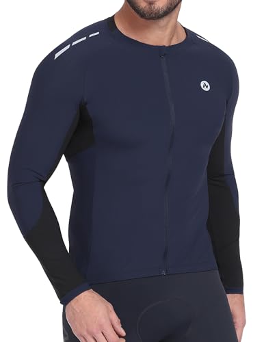 Nepest Cycling Jersey Mens Long Sleeve Bike Shirts with Pockets Quick Dry Breathable Cycle Top for Mountain Road Biking, Navy Blue, XXL