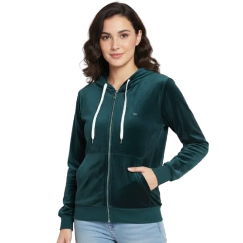 Plain Women Winter Velvet Hooded Sweatshirt | Full Sleeve Soft Fleece Hoodie | Warm & Cozy Casual Winter Wear for Daily Use & Travel Green-picture-14