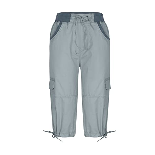 Capri Pants for Women UK Clearance 3/4 Length Cargo Trousers Loose Fit Lightweight Casual Baggy Cropped Pants Comfy Quick Dry Outdoor Capri with Pockets Blue - Image 4