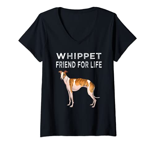 Womens Whippet Friend For Life Dog Friendship V-Neck T-Shirt, Black