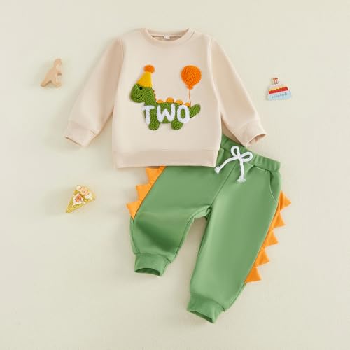 Toddler Baby Boy 1st 2nd Birthday Outfit Dinosaur Shirt Pants Set, 18-24M — view 4