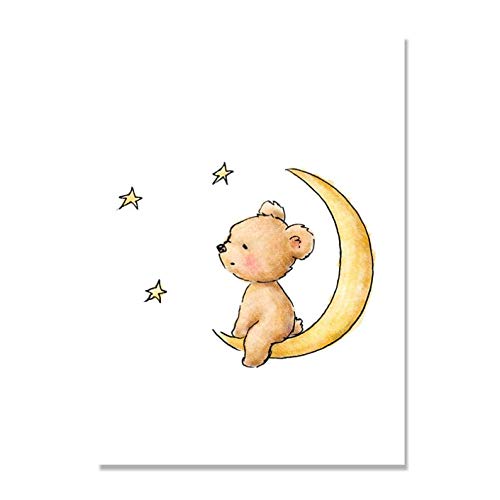Art toile peinture sans cadre ours brun kawai pour affiche murale enfant