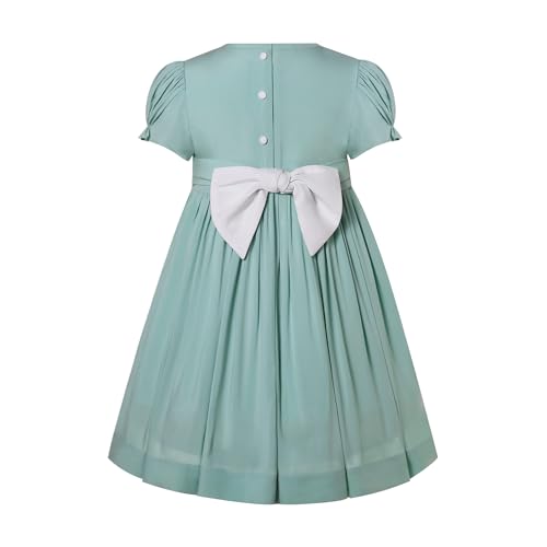 Girls Elegant Green Summer Casual Smocked Clothing Toddler Kids Holiday Dresses Size 2 3 4 5 6 8 10 122