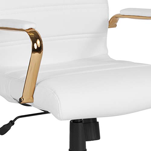 Emma + Oliver High Back White Leathersoft Executive Swivel Office Chair With Gold Frame/Arms #TOP6