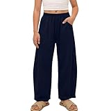 Sommerhose Mädchen Baumwolle Sporthose Lässige Baggy Hose Sommer Outdoorhose Teenager Sweatpants Elastischem Bund Freizeithose Einfarbig Fit Pants Kinder Jogginghose Leichte Sweathose Marine 140