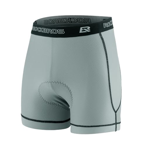 ROCKBROS Men's Cycling Shorts with 3D Padding - Breathable Padded Bike Underwear, Elastic MTB Road Cycling Shorts M-3XL Grey