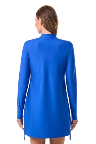 Coolibar UPF 50+ Women's Ruche Swim Shirt - Sun Protective,Baja Blue,Large4
