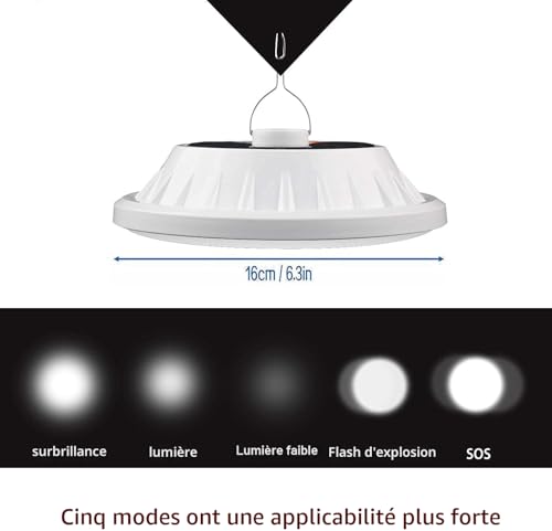 WholeFire Lampe de Camping Solaire LED Rechargeable avec Télécommande – vue 2