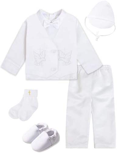 A&J DESIGN White Baby Boy Baptism Outfit 3-18 Months Long Sleeve with Embroidered Cross