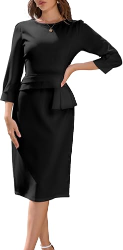 Image of Church Dress for Women Hem Peplum Skirt with Belted Midi Dresses Fit for Office and Cocktail Party