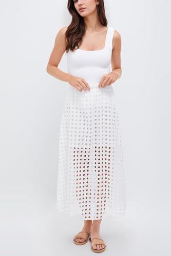 Women Flowy Summer Eyelet Maxi Skirt Hollow Out High Waist Long Skirts Embroidered A-Line Beach Skirt with Underneath3