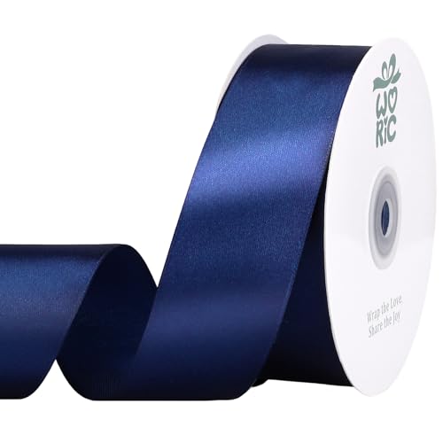 Image of woric Navy Ribbon 1 1 /2 Inch 60 Yards Blue Satin Ribbon for Baby Bridal Shower Wedding Graduation Leis Handmade Roses Bows Flower Bouquet Crafts Gift Wrapping