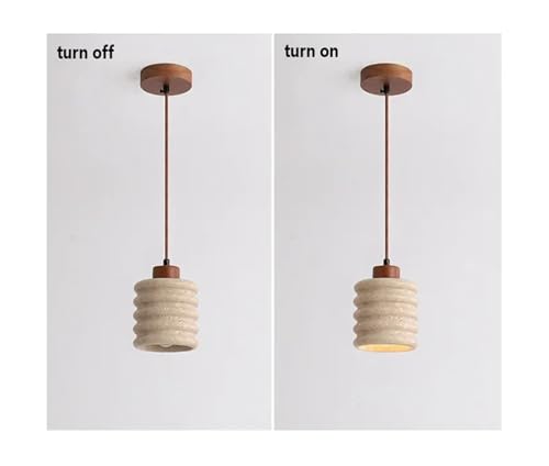 Suspension en travertin jaune et luminaire de chevet LED pour une chambre cocooning