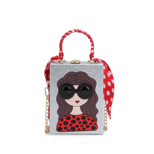 Novelty Unique 3D Lady Face Box Shaped Handbag, PU Leather Top Handle Shoulder Bag, Funky Fashion Crossbody Satchel Purse