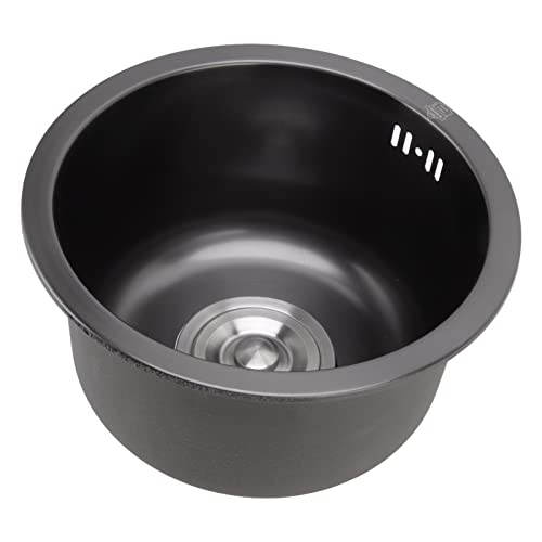 Hztyyier Fregadero de Cocina Redondo de Acero Inoxidable, Alta Capacidad, Excelente Drenaje, Tamaño Grande de 11,73 Pulgadas, un Recipiente con Accesorios de Drenaje (Nano Diamante Negro)