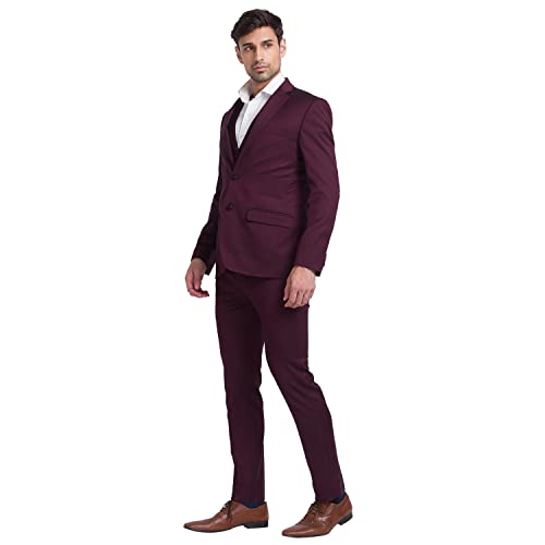 Image of Park Avenue Men's Super Slim Fit Terry Rayon Blend Peak Lapel Jacquard Pattern Full Sleeve Dark Blue Ceremonial Suit