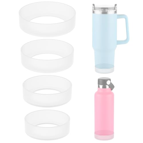 Cosmos 4 Pcs Water Bottle Protective Bottom Sleeve Boot Anti-Slip Bottom Cover Bottle Bumper Compatible with Hydro Sport Flask 12-40 Oz Water Tumbler Mug Cup, Silicone, Assorted Sizes (Frosted Clear)