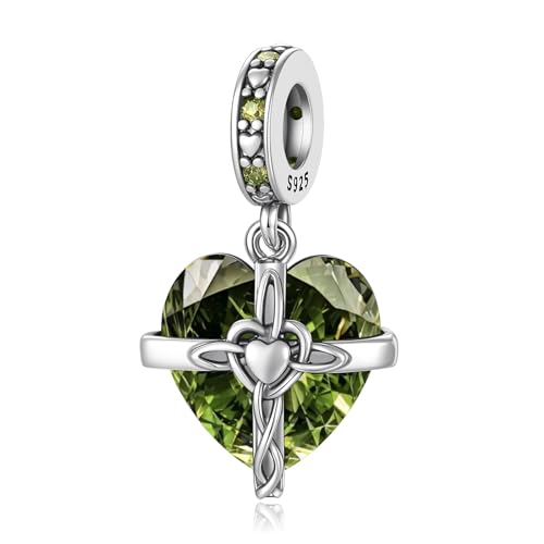 Image of HappyStar 925 Sterling Silver Love Heart Cubic Zirconia Birthstone Charms Fashion Cross Dangle Pendant Beads Charms for Bracelets Happy Birthday Gift