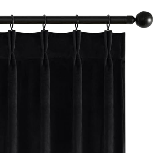 Image of MIULEE Pinch Pleated Black Velvet Blackout Curtains 102 inches Long, Thermal Insulated Pinch Pleat Drapes with Hooks, Luxury Halloween Window Panels for Bedroom Living Room, 2 Panels