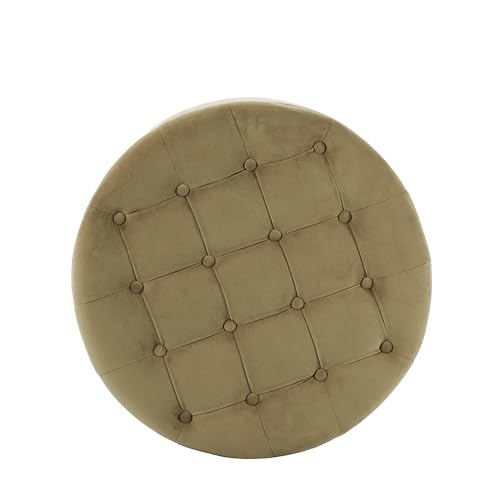 Image of HomePop 28 inch Button Tufted Velvet Round Storage Ottoman - Light Sage Green Velvet