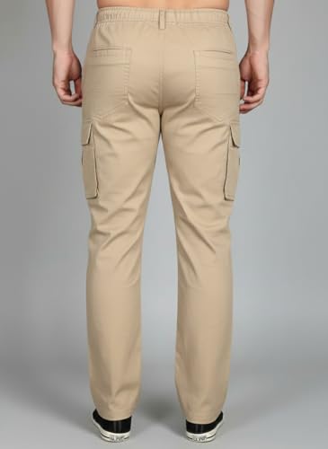 Image of Vogaan Men's Cotton Cargo Pants | Casual Trousers for Men | Comfortable Lower for Men | Breathable Pants with 6 Pockets & Drawstring Elastic Waistband