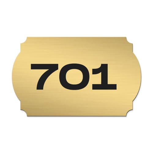 Image of Custom Door Numbers for Home & Office, PVC Plaques with Self-Adhesive Double-Sided Tape 4x2.5 Inches | Flat Numbers, for Offices, Malls, Multi-Purpose Use (Des01 Gold)