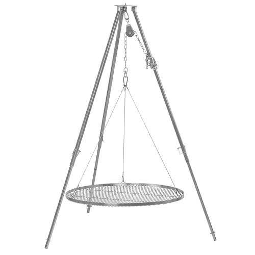 BBQ-Toro Dreibein Grill mit Ø 80 cm Grillrost | 110-175 cm | Dreibein für Schwenkgrill | Eisen Dreibein Gestell, Grillständer mit Rost | Hängegrill, Grillgestell, Dreibeingrill mit Kette