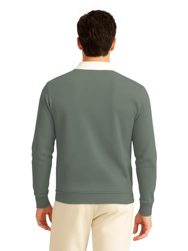 Image of BULLMER Solid Polo Neck Full Sleeve Cotton Blend Tshirt with Rib for Men | Stylish Full Hand Tshirt for Men
