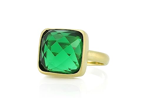 Bague Émeraude Chaton Carré Anneau Simple Or 18k Fin