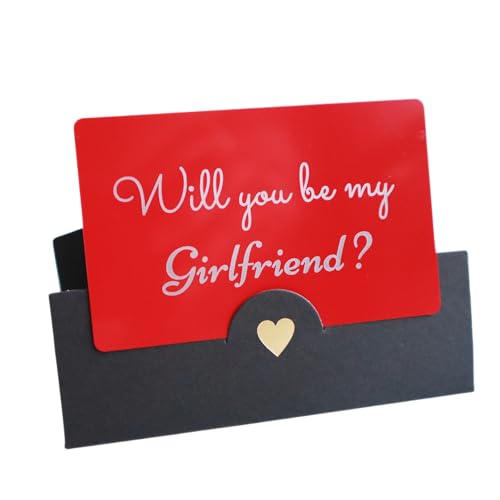 Will You Be My Girlfriend?, Red Romantic proposal card with Black envelope, Simple and Powerful card, I Love You
